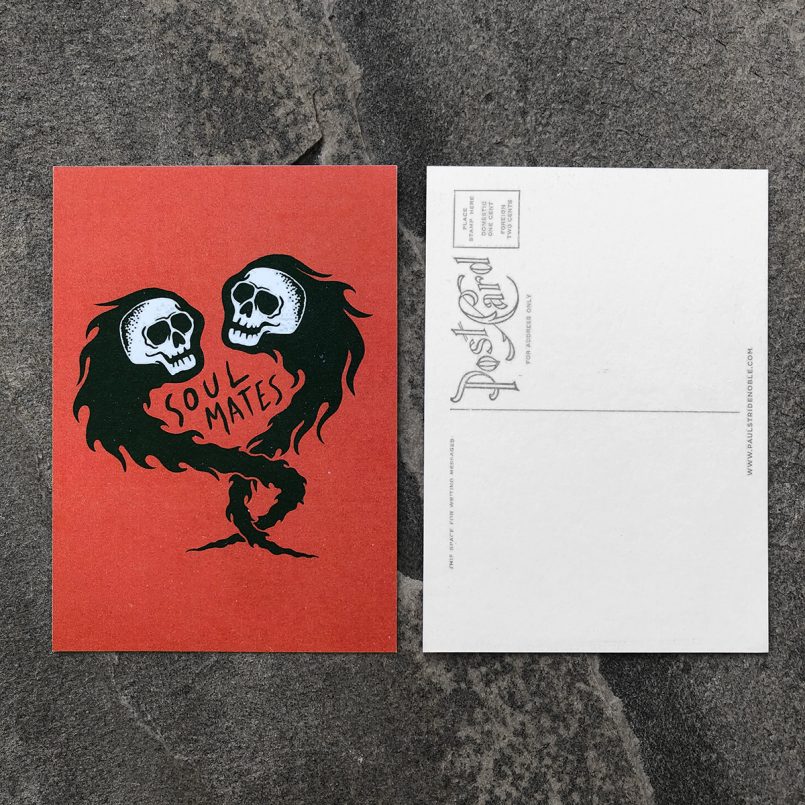 Soul Mates Flaming Skulls Postcard